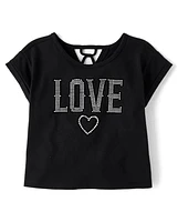Haut Love à paillettes et strass pour filles