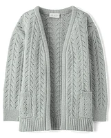 Girls Metallic Stitched Open Front Cardigan