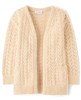 Girls Metallic Stitched Open Front Cardigan