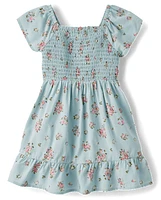 Toddler Girls Floral Smocked Ruffle Dress