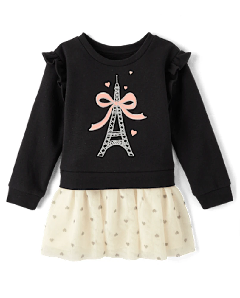 Baby And Toddler Girls Glitter Paris Sweatshirt Dress