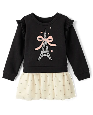 Baby And Toddler Girls Glitter Paris Sweatshirt Dress