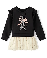 Baby And Toddler Girls Glitter Paris Sweatshirt Dress