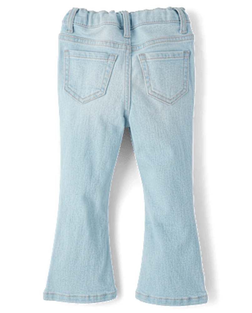 Toddler Girls Embroidered Bow High Rise Flare Jeans