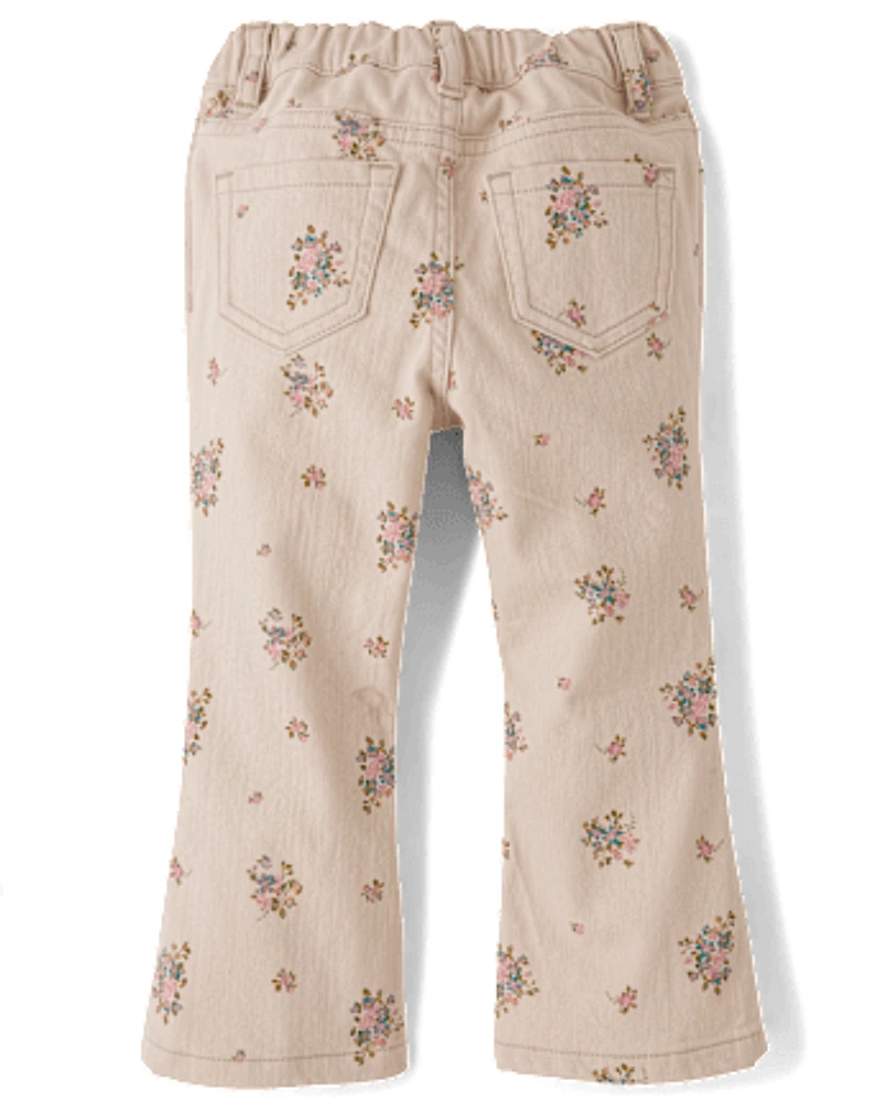 Toddler Girls Floral High Rise Flare Jeans