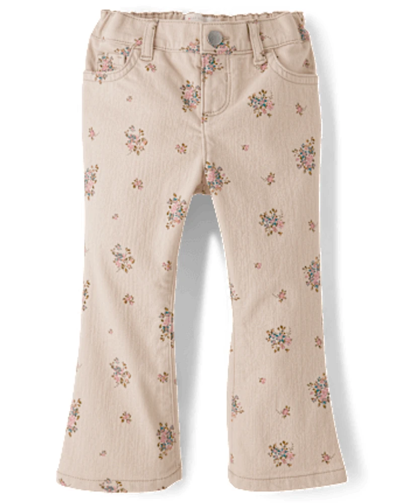 Toddler Girls Floral High Rise Flare Jeans