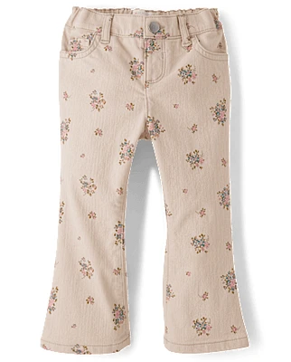 Toddler Girls Floral High Rise Flare Jeans
