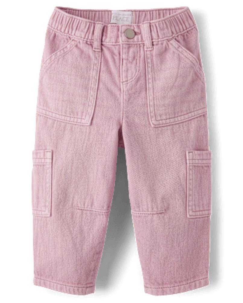 Toddler Girls Garment Dyed Utility Barrel Jeans