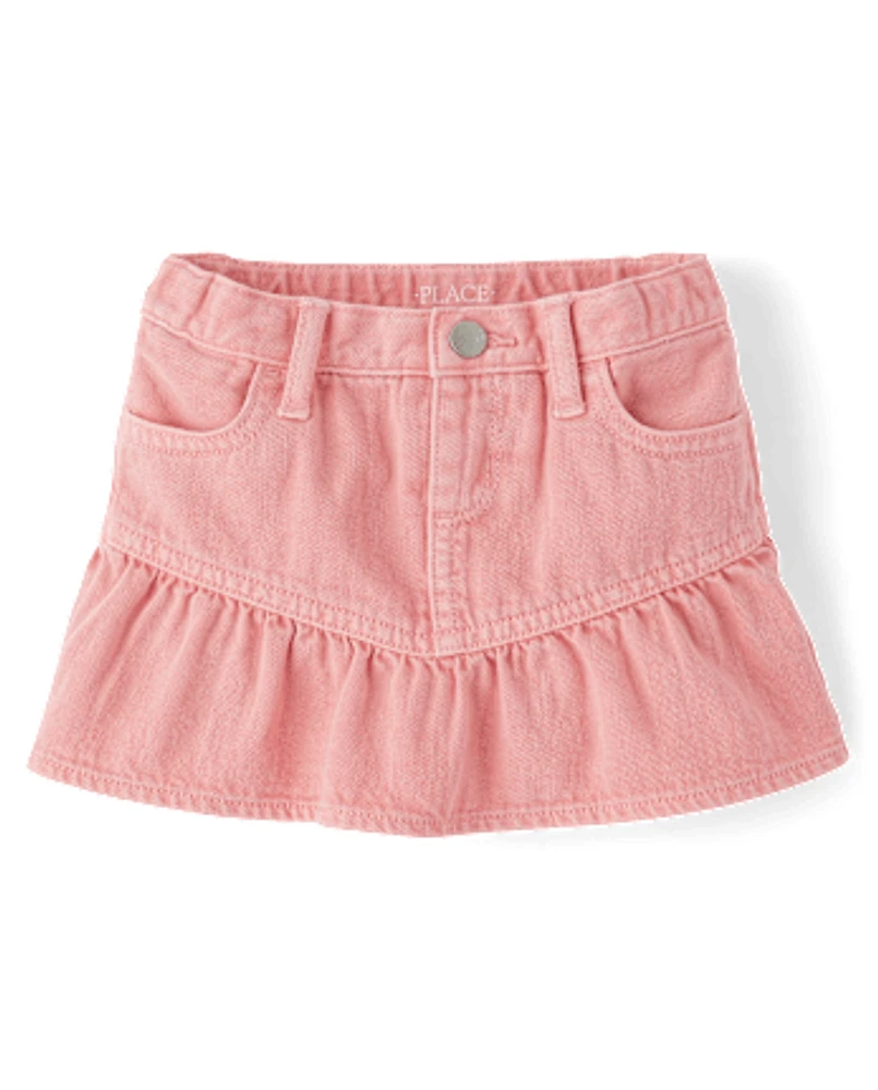 Toddler Girls Garment Dyed Denim Ruffle Skort