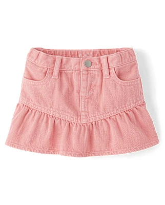 Toddler Girls Garment Dyed Denim Ruffle Skort