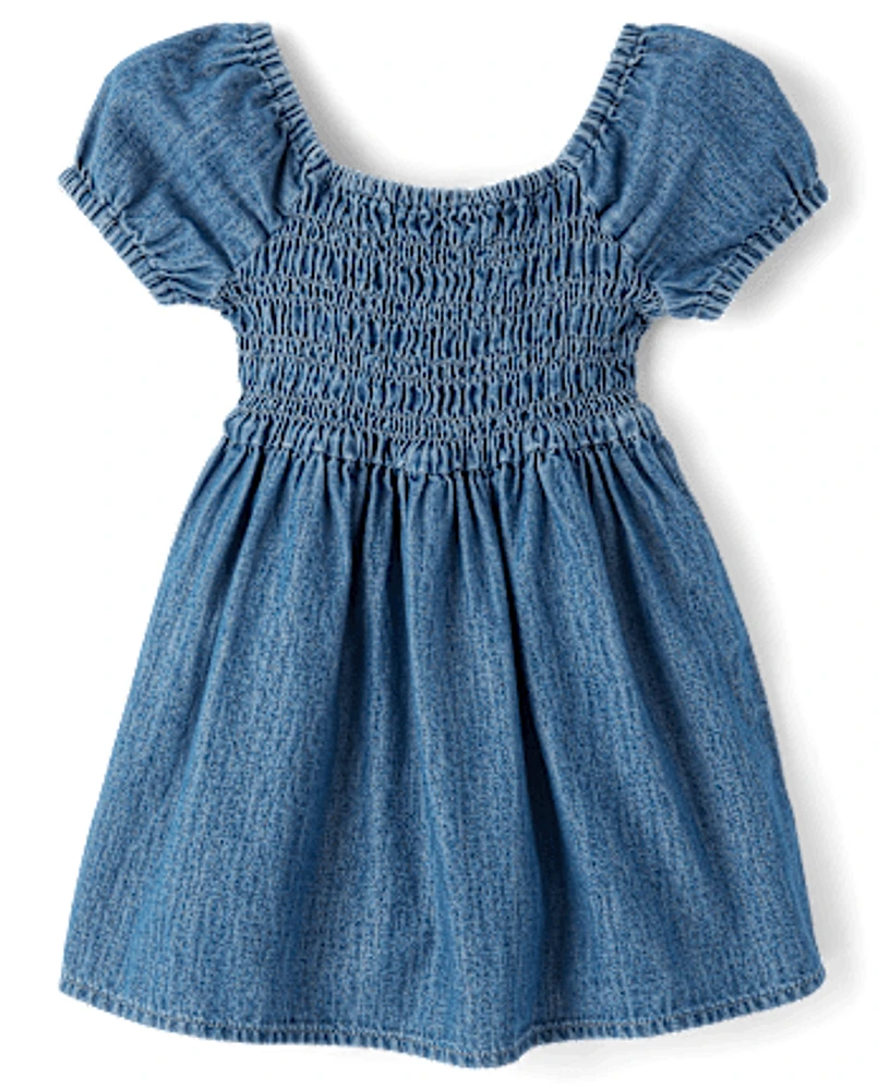 Robe à smocks en chambray pour bébé et petite fille