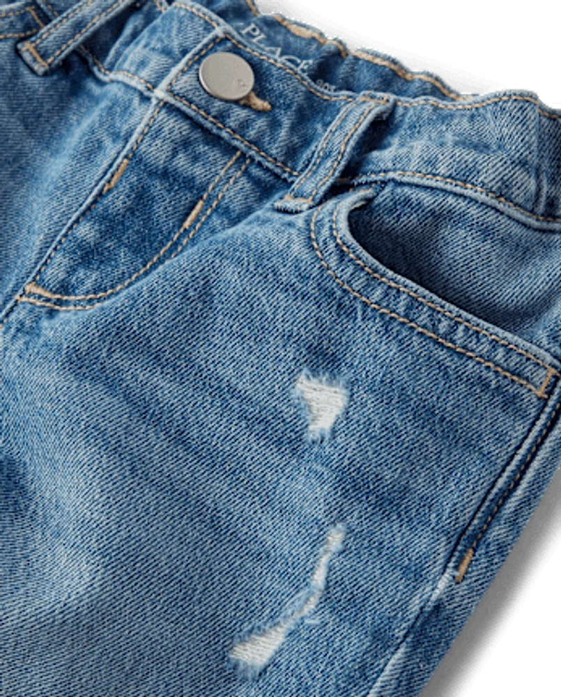 Toddler Girls Ripped Roll Cuff Straight Jeans