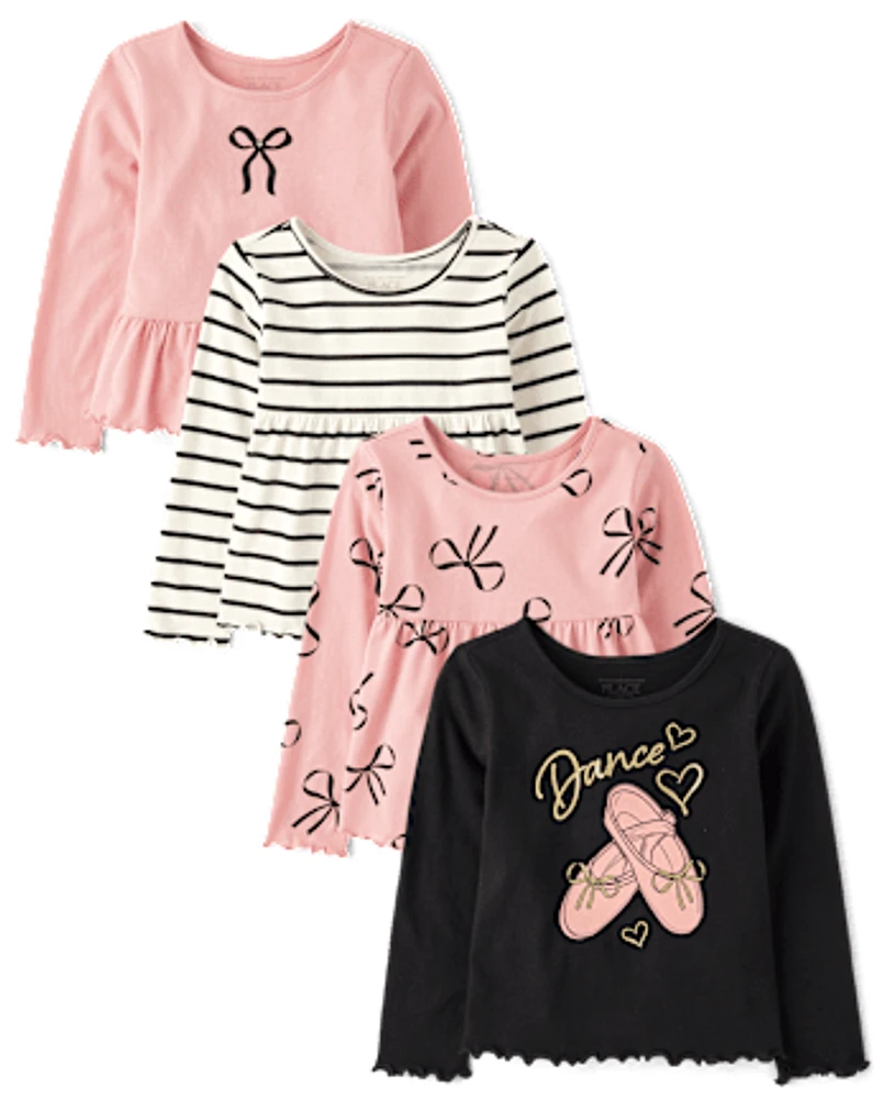 Toddler Girls Bow Lettuce Top 4-Pack