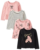 Toddler Girls Bow Lettuce Top 4-Pack