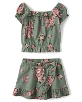 Ensemble 2 pièces à volants et fleurs pour petite fille