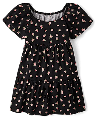 Girls Print Tiered Dress