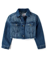 Girls Rhinestone Studded Denim Jacket