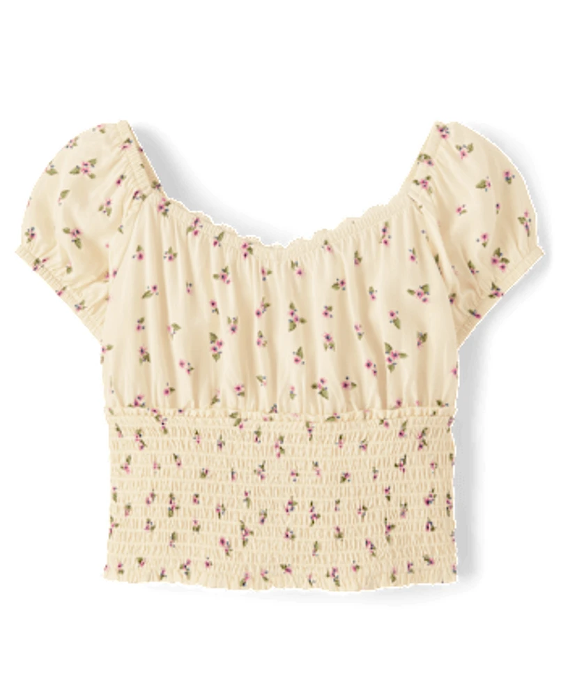 Girls Floral Smocked Top