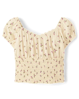 Girls Floral Smocked Top