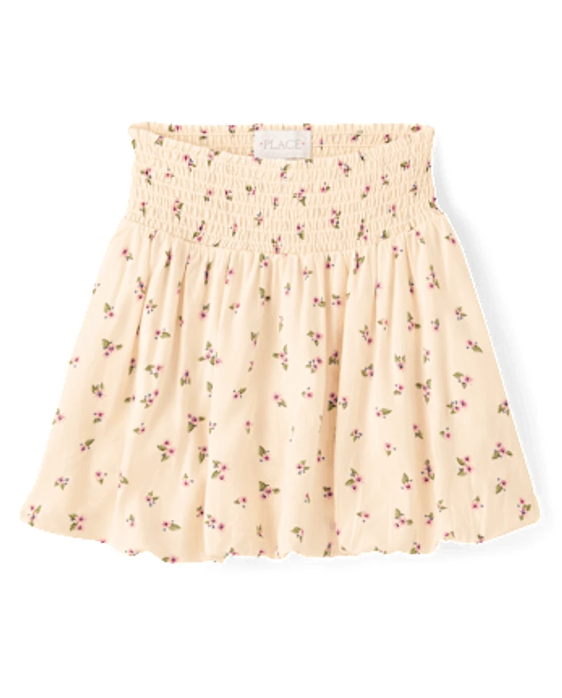 Girls Floral Smocked Bubble Skirt