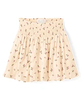 Jupe bulle à smocks fleurie pour fille