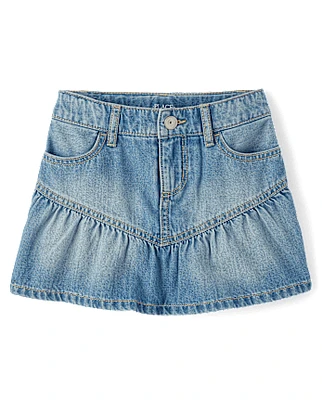 Girls Denim Ruffle Skort