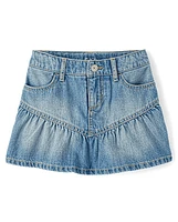 Girls Denim Ruffle Skort