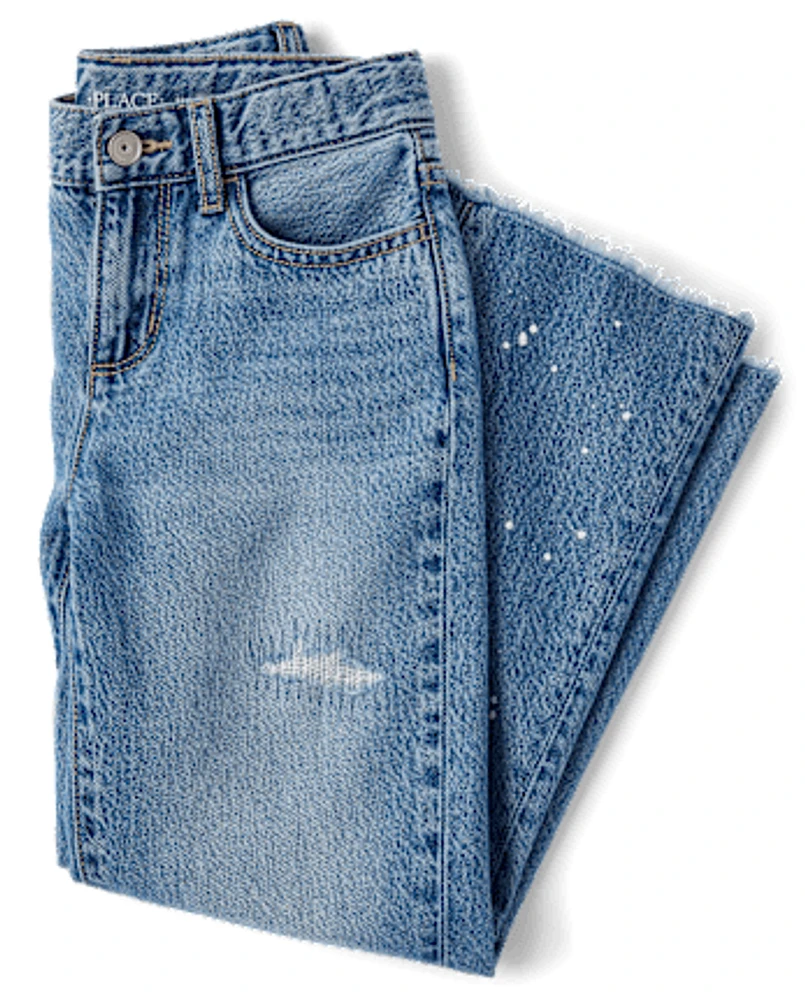 Girls Paint Splatter Ripped Slouchy Jeans