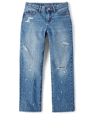 Girls Paint Splatter Ripped Slouchy Jeans