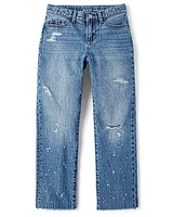 Girls Paint Splatter Ripped Slouchy Jeans