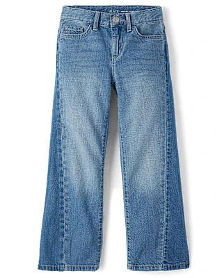 Girls Contrast Inset Wide Leg Jeans