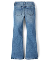 Girls Rhinestone Star High Rise Flare Jeans
