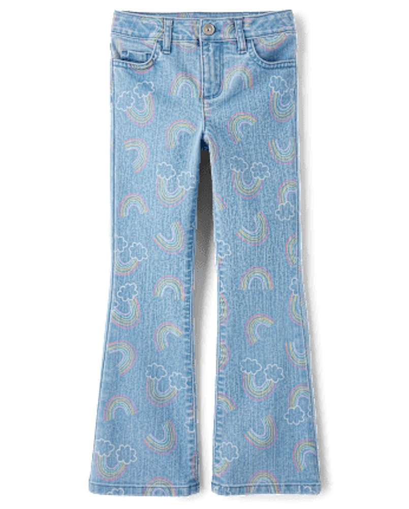 Girls Rainbow High Rise Flare Jeans