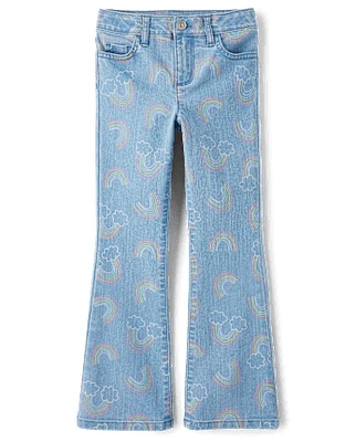 Girls Rainbow High Rise Flare Jeans