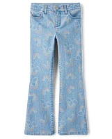 Girls Rainbow High Rise Flare Jeans