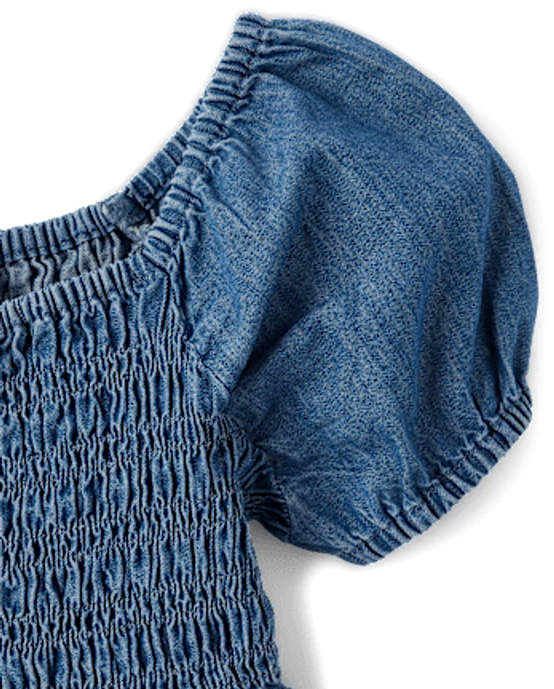 Robe à smocks en chambray pour fille