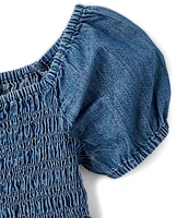 Robe à smocks en chambray pour fille