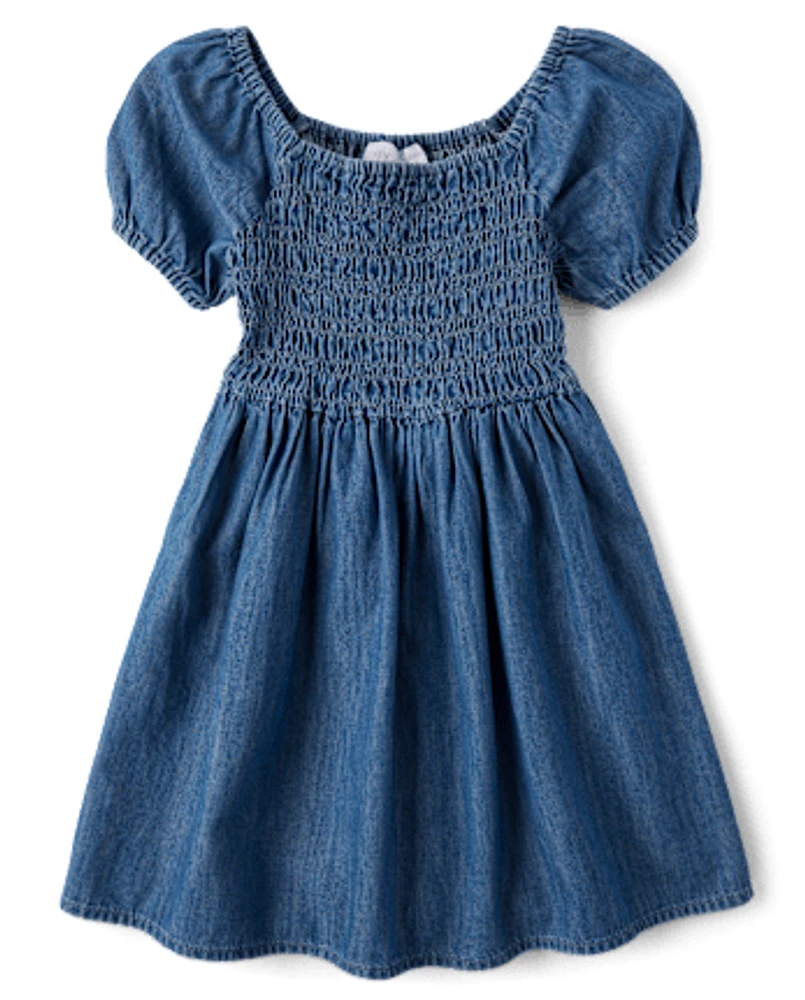 Robe à smocks en chambray pour fille