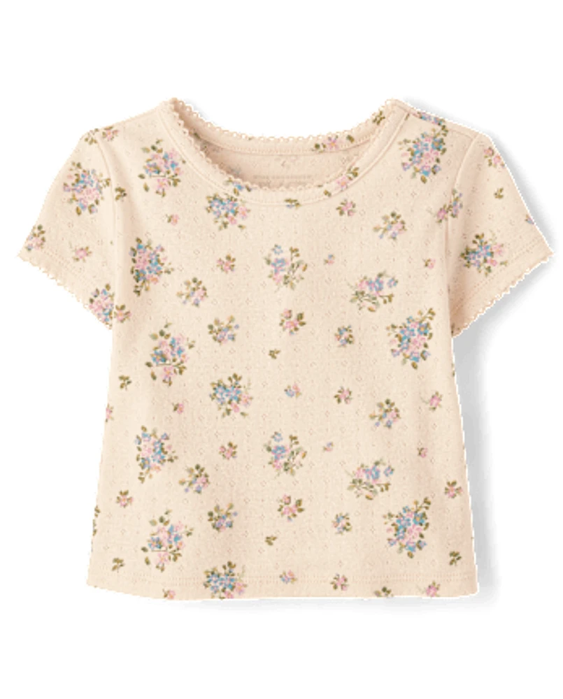 Baby And Toddler Girls Floral Pointelle Tee