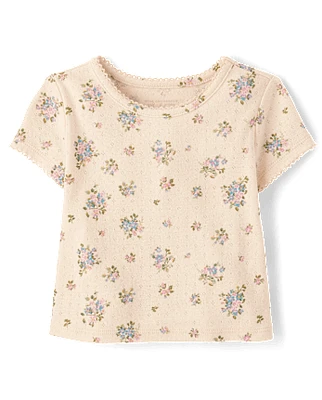 Baby And Toddler Girls Floral Pointelle Tee