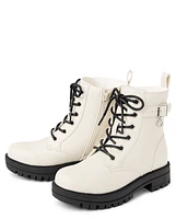 Girls Heart Charm Combat Boots