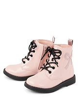 Toddler Girls Glitter Bow Combat Boots