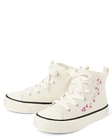 Girls Embroidered Floral High Top Sneakers