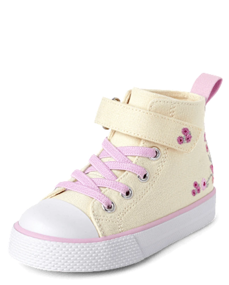 Toddler Girls Embroidered Floral High Top Sneakers