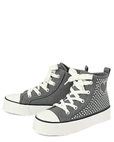 Girls Rhinestone Heart High Top Sneakers