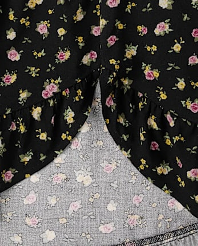Girls Floral Smocked Midi High Low Dress