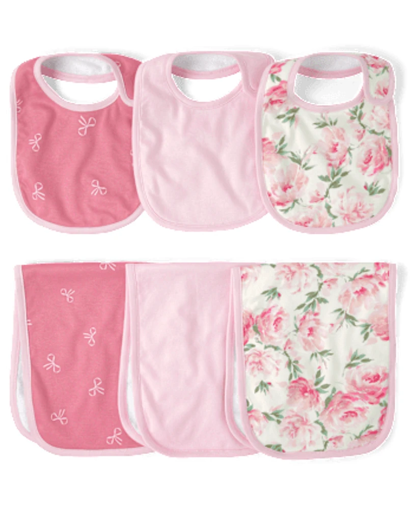 Baby Girls Floral Bib And Burp Cloth 6-Piece Set