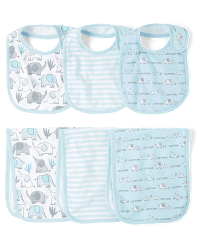 Baby Boys Elephant Bib And Burp Cloth 6-Piece Set