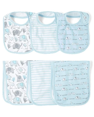 Baby Boys Elephant Bib And Burp Cloth 6-Piece Set