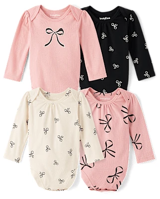 Baby Girls Bow Bodysuit 4-Pack